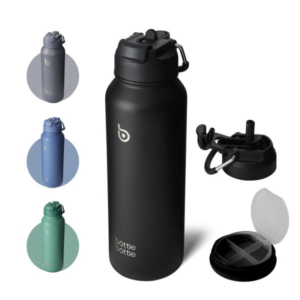 BOTTLE BOTTLE 水筒 1リットル 二重構造 保冷保温 魔法瓶 大容量 1000ml ステンレスボトル ストロー付き 直飲み 2WAY蓋 底