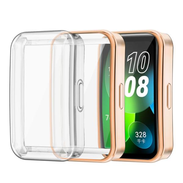 WUWOCJ【2個】TPUケース 対応 HUAWEI Band 10/9/8 全面保護 耐衝撃 超薄型 軽量 保護ケースカバー (透明/ローズゴールド