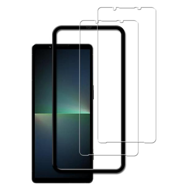 【2枚セット】KPNS ガイド枠付き 日本素材製 強化ガラス Xperia 5 V SOG12 SO 53D 用 ガラスフィルム 強化ガラス カバー