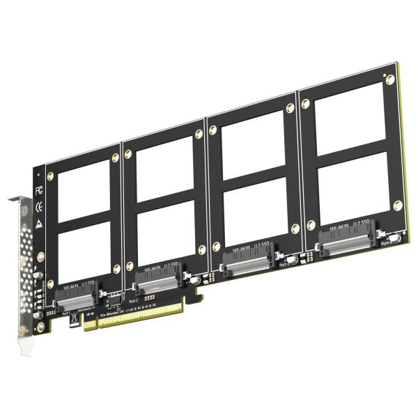 GLOTRENDS PU41 4枚のU.2 PCIe 変換アダプタ, PCIe 4.0 x16 インターフェース, PCIe 分岐機能に非対応, U.
