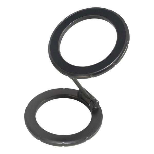 STEELMIGHT マットブラック磁気スマホスタンド 折りたたみ式 アルミ合金製 両面マグネットデザイン 多機能スマホリングスタンド