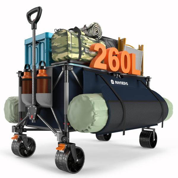 Raynesys キャリーワゴン 特大容量260L 高耐荷重200kg 【長物対応・サイトポケット付き】キャンプカート アウトドアワゴン 折り畳み式
