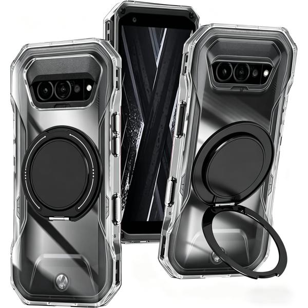 対応 TORQUE G07 ケースリング 360°回転スタンド機能 縦横両対応 京セラ トルクg07スマホケース クリア