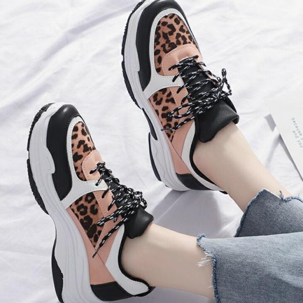 ピンクレパード厚底スニーカー ヒョウ柄 厚底靴 お洒落スニーカー