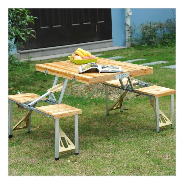 Wooden Picnic Table Bench Seat Outdoor Portable Folding Camping Aluminum 4 Seats Patio Garden Tables Home Garden