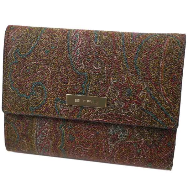 【美品】ETRO ブラウンレザー三つ折りミニ財布 箱付き 39surprise_3870-8030-8000-ol