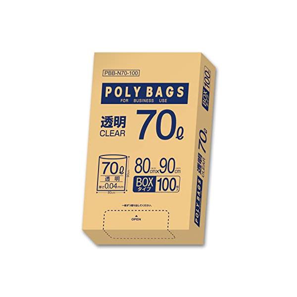 他サイト： オルディ ごみ袋 70L 透明 厚手 横80×縦90cm 厚み0.04mm 100枚入 業務用 箱入り ポリ袋 PBB-N70-100の商品画像