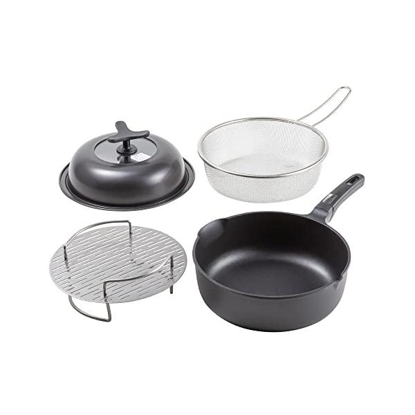 他サイト： 貝印 KAI 深型 マルチ フライパン 24cm ガス火 IH対応 ドーム型 フライパンカバー 2段 調理 蒸し皿 湯切り すくい ザル 4点の商品画像