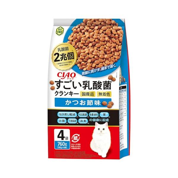 チャオ (CIAO) すごい乳酸菌 クランキー かつお節味 190g×4袋 猫用 ドライフード