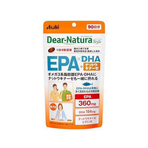 他サイト： ディアナチュラスタイル EPA×DHA+ナットウキナーゼ 360粒(90日)　 アサヒ サプリ 国内工場 パウチ ビタミンE 必須脂肪酸EPAの商品画像