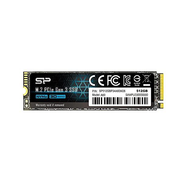 シリコンパワー SSD 512GB 3D NAND採用 M.2 nvme 2280 PCIe3.0×4 NVMe1.3 P34A60 500GB超え ゲーミングSSD 内蔵ssd 高速 大容量 耐久性 SP512GBP34A60M28