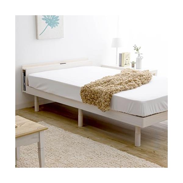 他サイト： アイリスプラザ ベッド ベッドフレーム 棚付き 2口コンセント ブックシェルフ付 3段階 高さ調整 すのこベッド シングル ホワイト TKSB-の商品画像