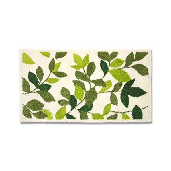 オカ(OKA) 玄関マット リーフグリーン コーナー吸着 約 60 cm× 110 cm アイボリー ( ナチュラル 葉っぱ柄 吸着 洗える ラ