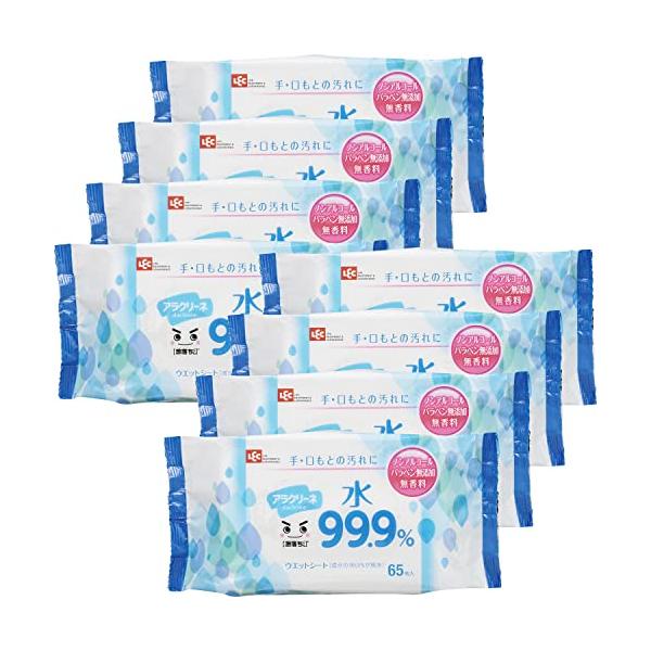 他サイト： レック アラクリーネ 純水99.9% ウェットシート 65枚入×8個 激落ちくん/手・口もとの汚れに/日本製/ノンアルコール/パラベン無添加/無の商品画像