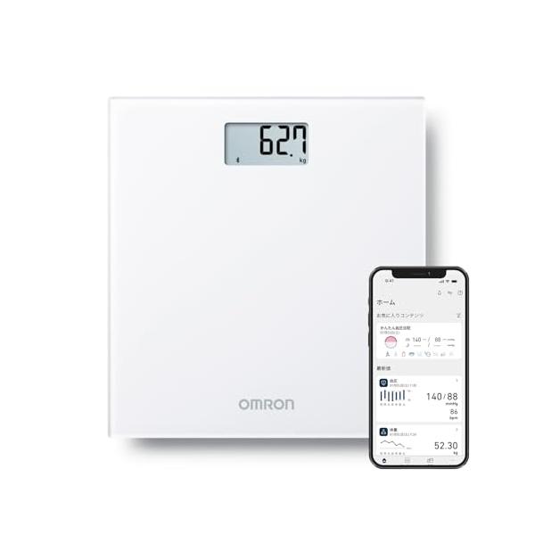他サイト： オムロン 体重計 ホワイト HN-300T2-JTW スマホ連動 データ自動転送 自動認識 乗るだけで測定開始 シンプルでおしゃれなデザインの商品画像