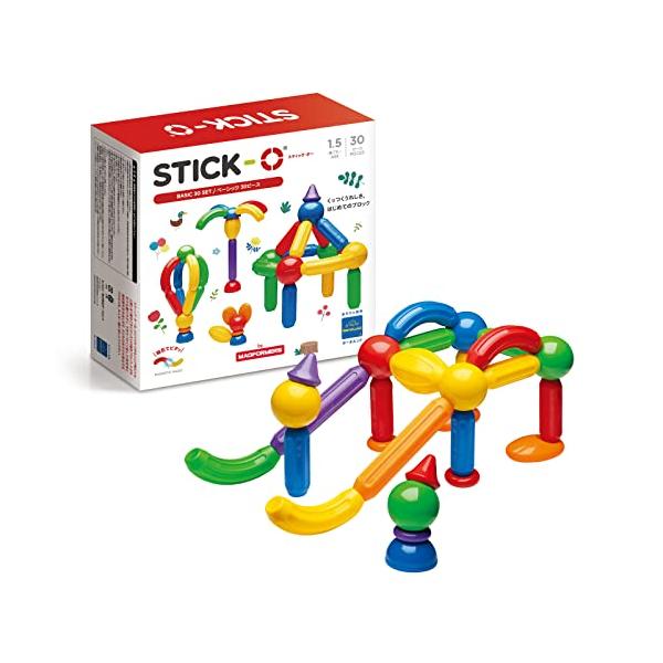 赤、青など/-/SO901003・PatternName:スティック・オー ベーシックセット 30ピース・くっつくうれしさ、はじめてのブロック・対象年齢：1歳半頃　対象性別：男女・製造国：中国・ピース数：30ピース　一番小さいパーツ：縦3....
