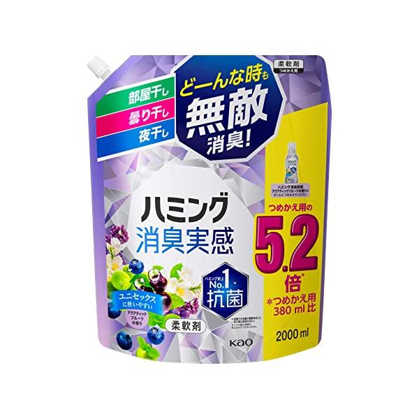 他サイト： 大容量ハミング消臭実感 柔軟剤 部屋干し/曇り干し/夜干しどーんな時も無敵消臭 アクアティックフルーツの香り つめかえ用2000mlの商品画像