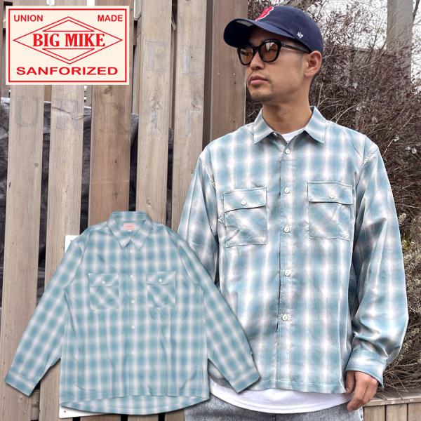 チェックシャツ ワークシャツ BIG MIKE オンブレチェック カジュアルコーデ シャツ 長袖 OMBRE CHECK L/S SHIRTS  102315002