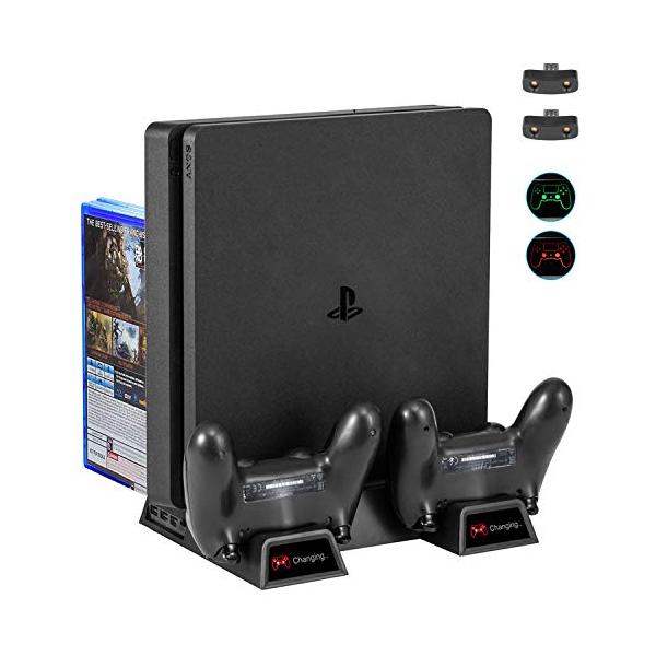 Ps4 Ps4プロ Ps4スリム 縦置きスタンド Ps4多機能スタンド コントローラー2台充電 Usbハブ3ポート 空冷ファン2基付 Rito Ua