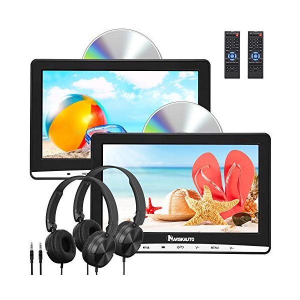 Naviskauto ヘッドレストモニター Dvd 2台セット スロットイン式 スピーカー ヘッドセット 車載 2個付 Dvdプレーヤー ギフト