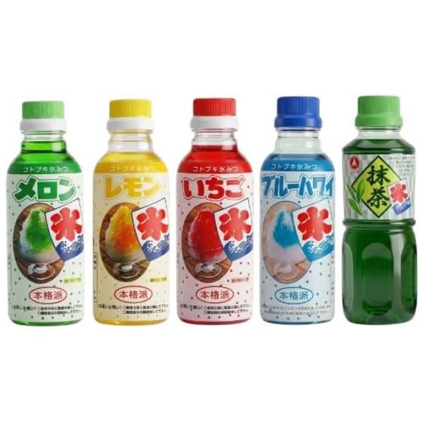 コトブキ かき氷シロップ 氷みつ 5種（メロン、ブルーハワイ、イチ、レモン、抹茶 320g）各1本ずつ 　カキ氷 本格派