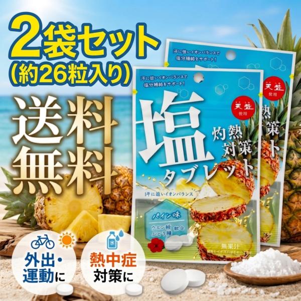 ポイント消化 送料無料 500円 塩タブレット パイン 2袋（約26粒入り） 熱中症 塩分補給 タブレット 赤穂化成 灼熱対策