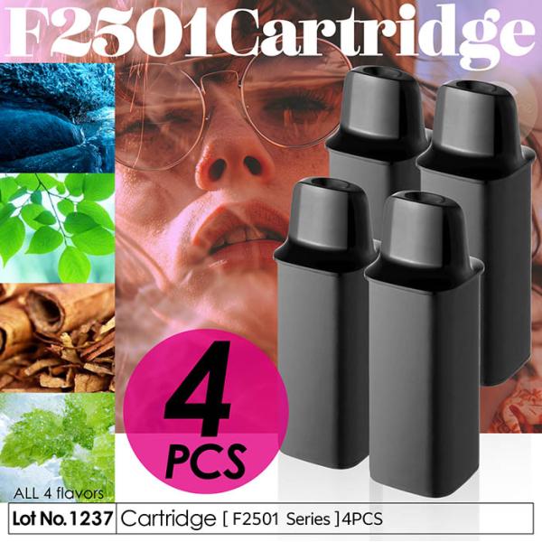 電子タバコ タール0 ニコチン0 F2501 カートリッジ 4個セット 4フレーバー フリーカートリッジ 5000パフ 1.0Ω 6.5mL 爆煙 禁煙 ベイプ コスパ アトマイザー