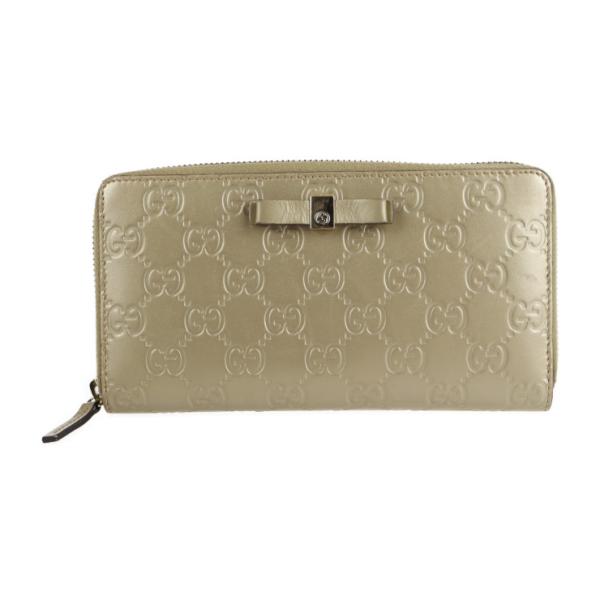 GUCCI グッチ グッチシマ  長財布 388680 レザー   シャンパンゴールド   リボン ラウンドファスナー ラウンドジップ 【本物保証】 GUCCI（グッチ） グッチシマ 388680 長財布 レザー シャンパンゴールド