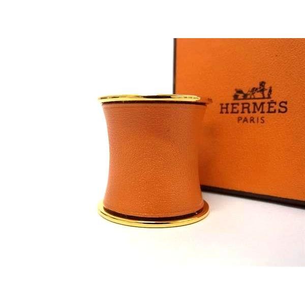 HERMES エルメス スカーフリング オレンジ ゴールド レザー メタル レディース 美品【本物保証】 HERMES（エルメス） スカーフリング - レザー メタル - オレンジ