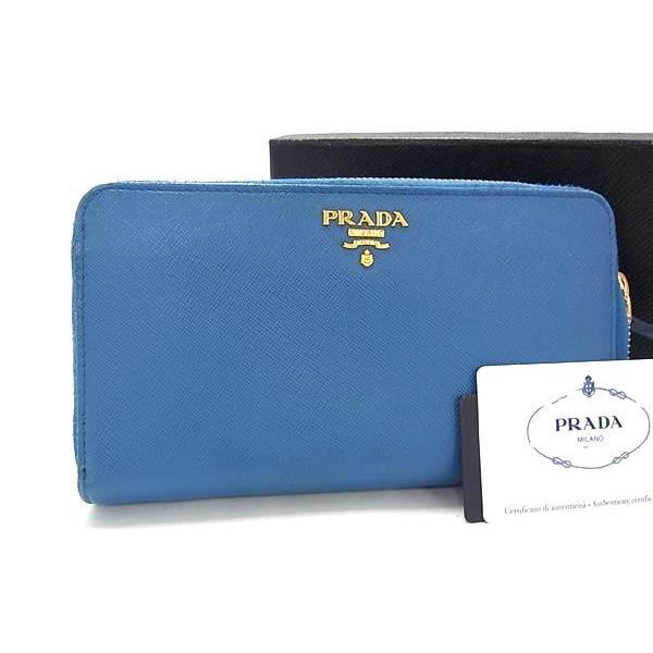 PRADA プラダ 財布 1M1348 ブルー サフィアーノレザー ユニセックス ラウンドファスナー 二つ折り 長財布 ゴールド金具 美品【本物保証】 PRADA（プラダ） 財布 - サフィアーノレザー 1M1348 ラウンド