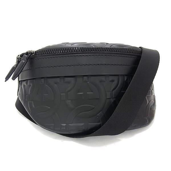 Salvatore Ferragamo フェラガモ ボディバッグ ガンチーニ ウエストバッグ 24 0615 ブラック系 PVC レザー メンズ 美品【本物保証】 FERRAGAMO（フェラガモ） ボディバッグ ガンチーニ ウエストバッグ PVC