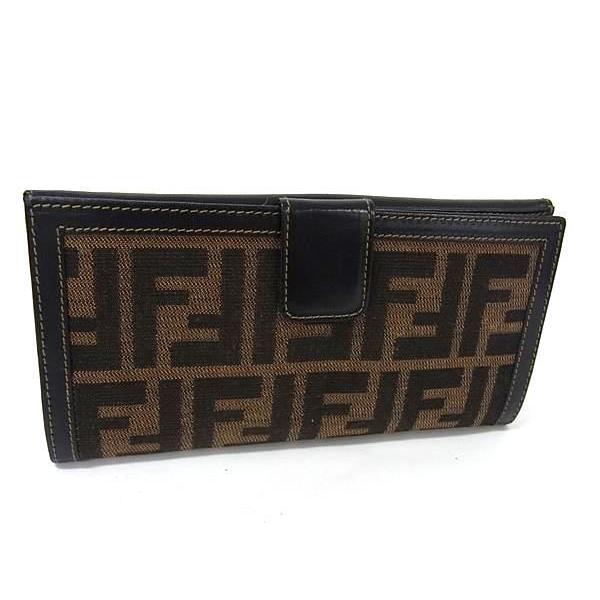 FENDI（フェンディ） 二つ折り財布 ズッカ Wホック 長財布 キャンバス 