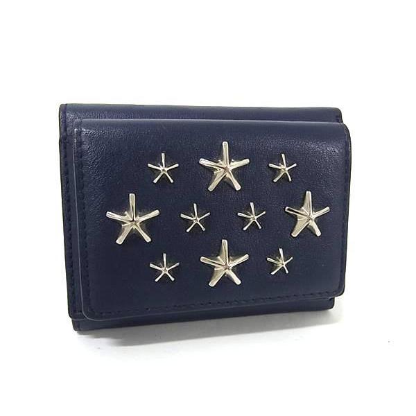 JIMMY CHOO ジミーチュウ 三つ折り財布 JAYDEN ジェイデン ネイビー系 レザー ユニセックス スタースタッズ 美品【本物保証】 JIMMY CHOO（ジミーチュウ） 三つ折り財布 JAYDEN ジェイデン レザー