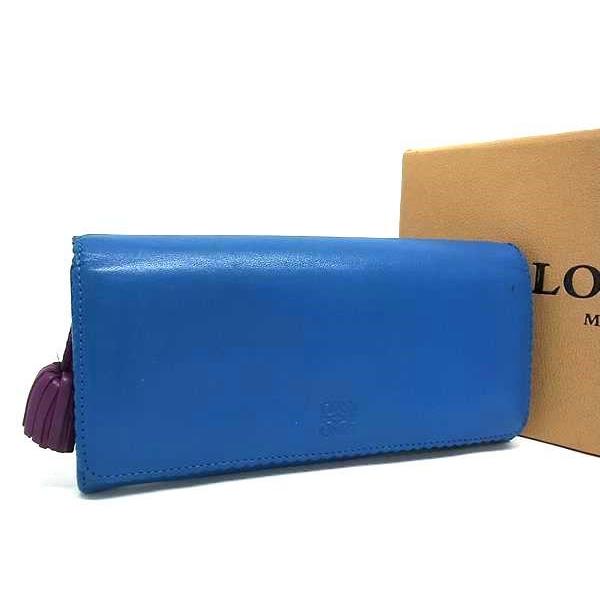 LOEWE ロエベ 財布 アナグラム - ブルー レザー レディース 二つ折り長財布 タッセル フリンジ【本物保証】 LOEWE（ロエベ） 財布 アナグラム レザー - 二つ折り長財布 タッセル