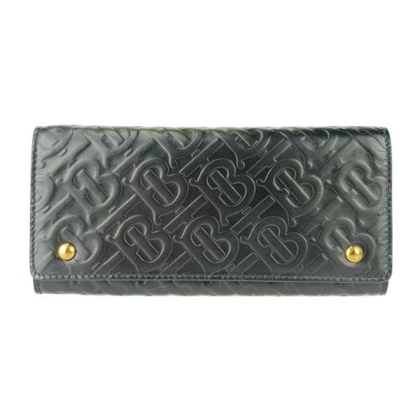新古未使用展示品 BURBERRY バーバリー 長財布  LS HERON ヘロン TBモノグラム 8011605 ブラック ゴールド金具 エンボスレザー レディース フラップ【本物保証】 BURBERRY（バーバリー） 新古未使用展示品 長財布 LS HERON ヘロン TB