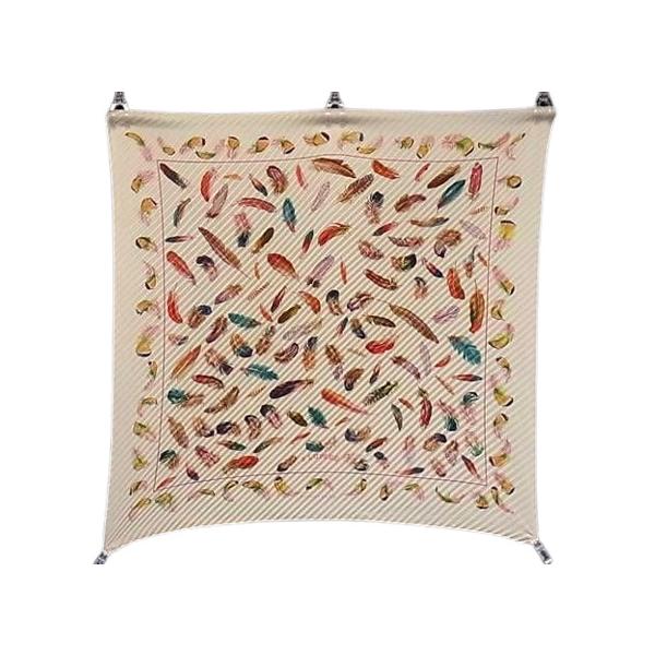 極美品✨ エルメス シルク プリーツスカーフ カレ90 PLUMES 羽根柄 HERMES エルメス スカーフ カレ90 プリーツ PLUMES 羽 シルク100