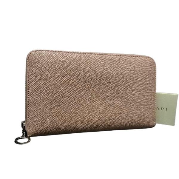 BVLGARI ブルガリ 財布 ブルガリ・ブルガリ ラウンドファスナー 長財布 36935 ピンク系 レザー レディース シルバー金具 美品【本物保証】 BVLGARI（ブルガリ） 財布 ブルガリ・ブルガリ ラウンドファスナー 長