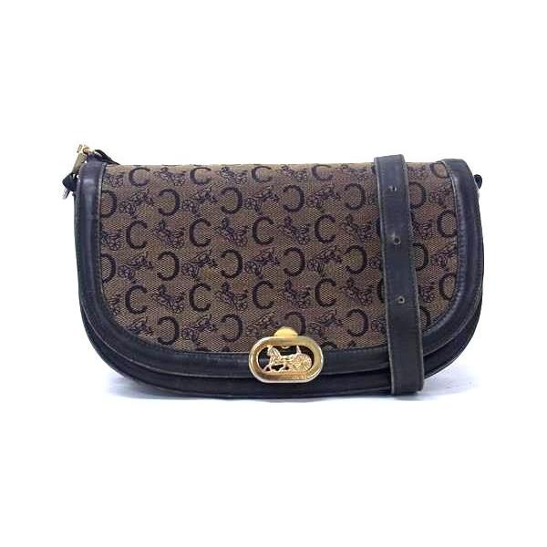 CELINE セリーヌ トートバッグ Cサルキー - ブラウン系 ブラック キャンバス×レザー ヴィンテージ 馬車金具 ゴールド金具【本物保証】 CELINE（セリーヌ） トートバッグ Cサルキー キャンバス×レザー