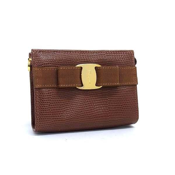 FERRAGAMO フェラガモ 小物入れ ヴァラ リボン ポーチ リザード型押し  