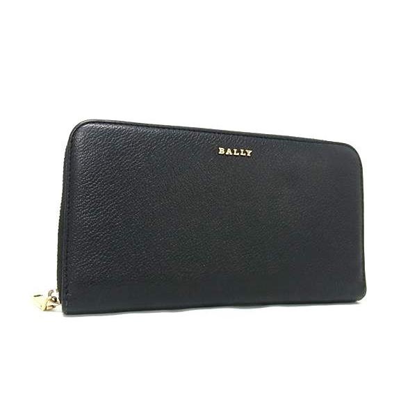 G*3様 BALLY　ゴールド ロゴプリントラウンドジップ 長財布 ブラック Bally（バリー） 長財布 ラウンドジップウォレット レザー - ゴールド