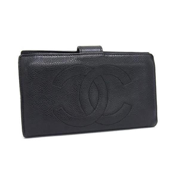シャネル 長財布 ココマーク がま口 キャビアスキン A13498 CHANEL 財布 黒 CHANEL（シャネル） 財布 ココマーク キャビアスキン A13498 がま口 二
