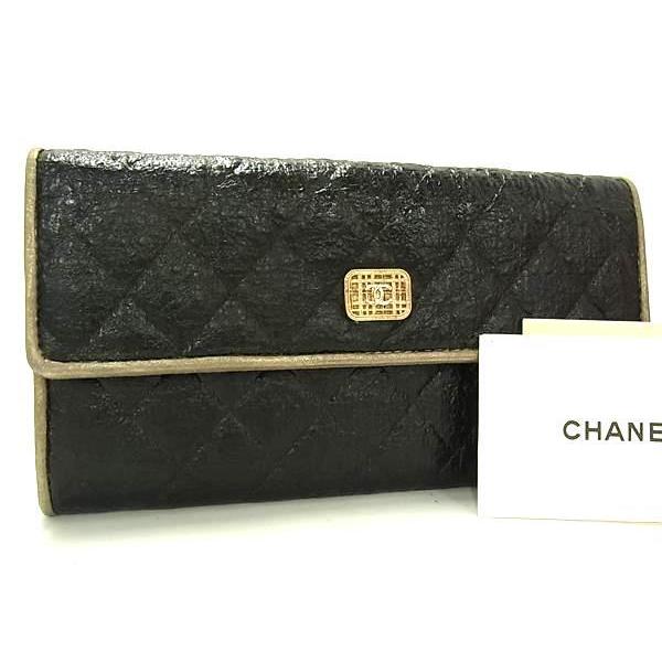 CHANEL シャネル 財布 マトラッセ レザー×ビニール - 二つ折り長財布  