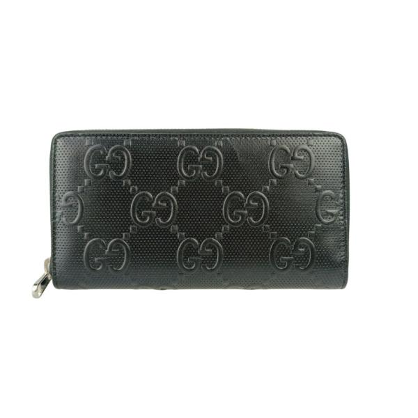 GUCCI グッチ 財布 GGエンボス ロゴマーク 625558 BLACK ブラック レザー ユニセックス パンチング ラウンドファスナー 長財布 シルバー金具 新古未使用展示品【本物保証】 GUCCI（グッチ） 財布 GGエンボス ロゴマーク レザー 625558