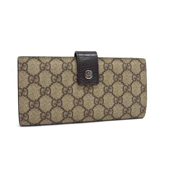 GUCCI グッチ 財布 GGスプリーム 115046 ベージュ ブラウン PVC レザー レディース Wホック 二つ折り 長財布 シルバー金具 美品【本物保証】 GUCCI（グッチ） 財布 GGスプリーム PVC レザー 115046 Wホック 二