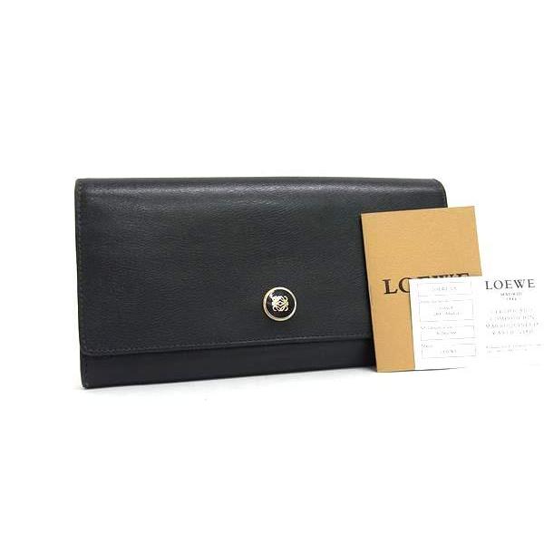 LOEWE ロエベ 二つ折り財布 アナグラム 長財布 182.81.F13 ブラック系 レザー レディース ゴールド金具【本物保証】 LOEWE（ロエベ） 二つ折り財布 アナグラム 長財布 レザー 182.81.F13