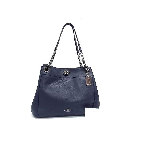COACH コーチ トートバッグ 36855 ネイビー レザー レディース ターンロック チェーン 美品【本物保証】 COACH（コーチ） トートバッグ - レザー 36855 ターンロック チェーン