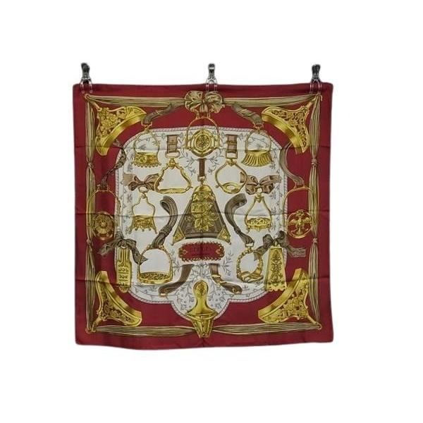 HERMES エルメス スカーフ カレ90 ETRIERS 鎧 ホワイト系×ボルドー系 シルク100% レディース 大判 美品【本物保証】 HERMES（エルメス） スカーフ カレ90 ETRIERS 鎧 シルク100% - 大判