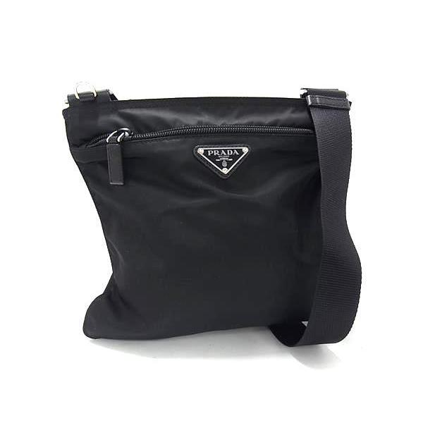 美品 PRADA プラダ ショルダーバッグ トライアングルロゴ V158 ブラック テスート ナイロン ユニセックス 三角ロゴマーク シルバー金具 白タグ【本物保証】 PRADA（プラダ） ショルダーバッグ トライアングルロゴ テスート