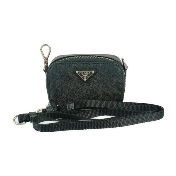 超美品 PRADA プラダ ショルダーポーチ サフィアーノ トラベル ミニポーチ 2TT105 ブラック シルバー金具 レザー ユニセックス ミニバッグ【本物保証】 3rboutipue_2526063010100