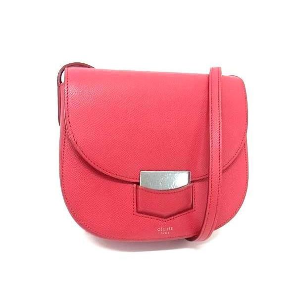 CELINE セリーヌ ショルダーバッグ トロッター スモール ピンクレッド系 レザー レディース フューシャピンク シルバー金具 美品【本物保証】 CELINE（セリーヌ） ショルダーバッグ トロッター スモール レザー